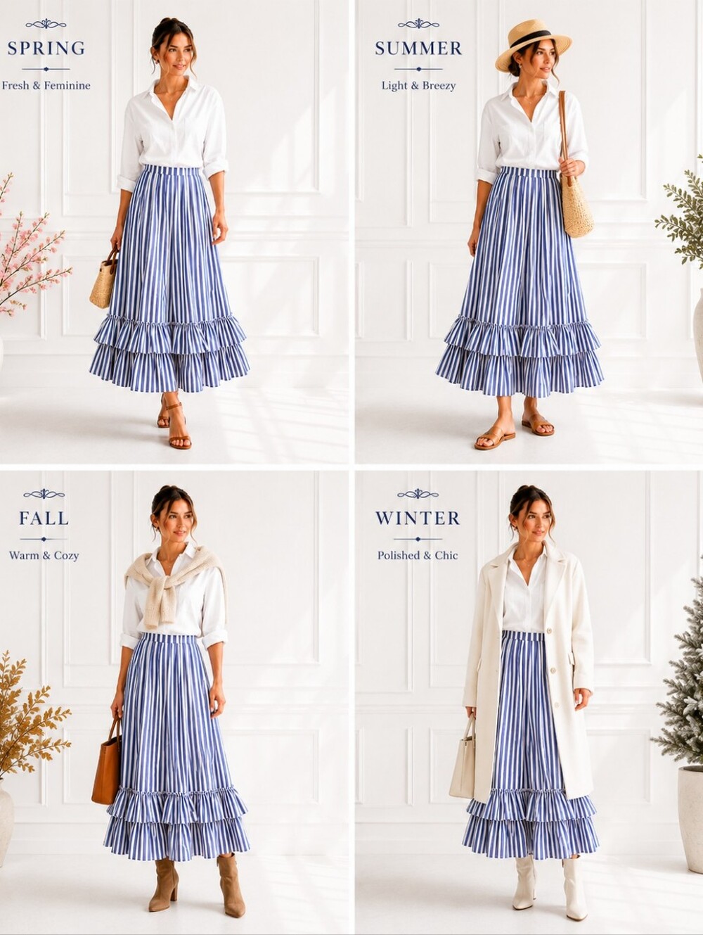 Belle Paque Blue White Striped Ruffle Maxi Skirt | Size S | - Picture 5 of 11